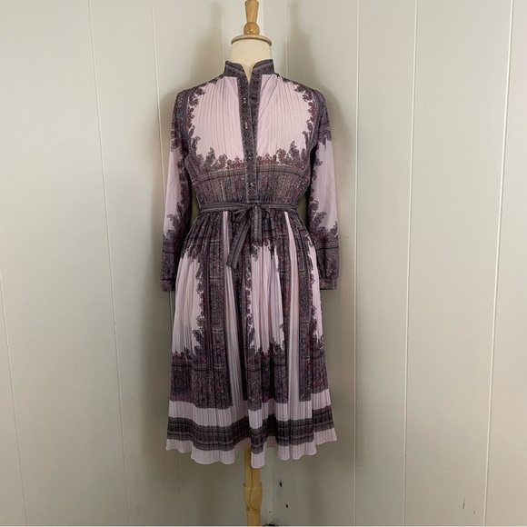 Vintage Paisley Dress Women's XL Long Sleeve‎ A-Line Midi Pleated - Picture 7 of 7